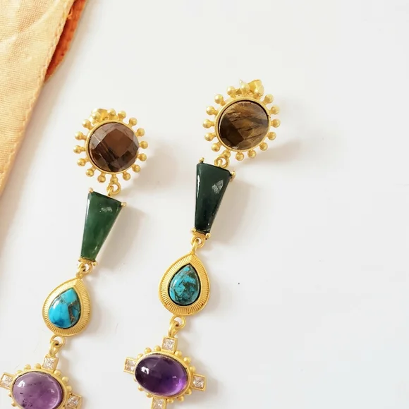 Zariin Chakra Dangling Shoulder Duster Earrings - Picture 5 of 14